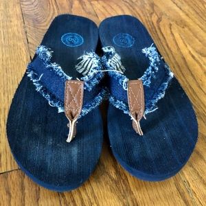 SO Frayed Denim Flip Flops